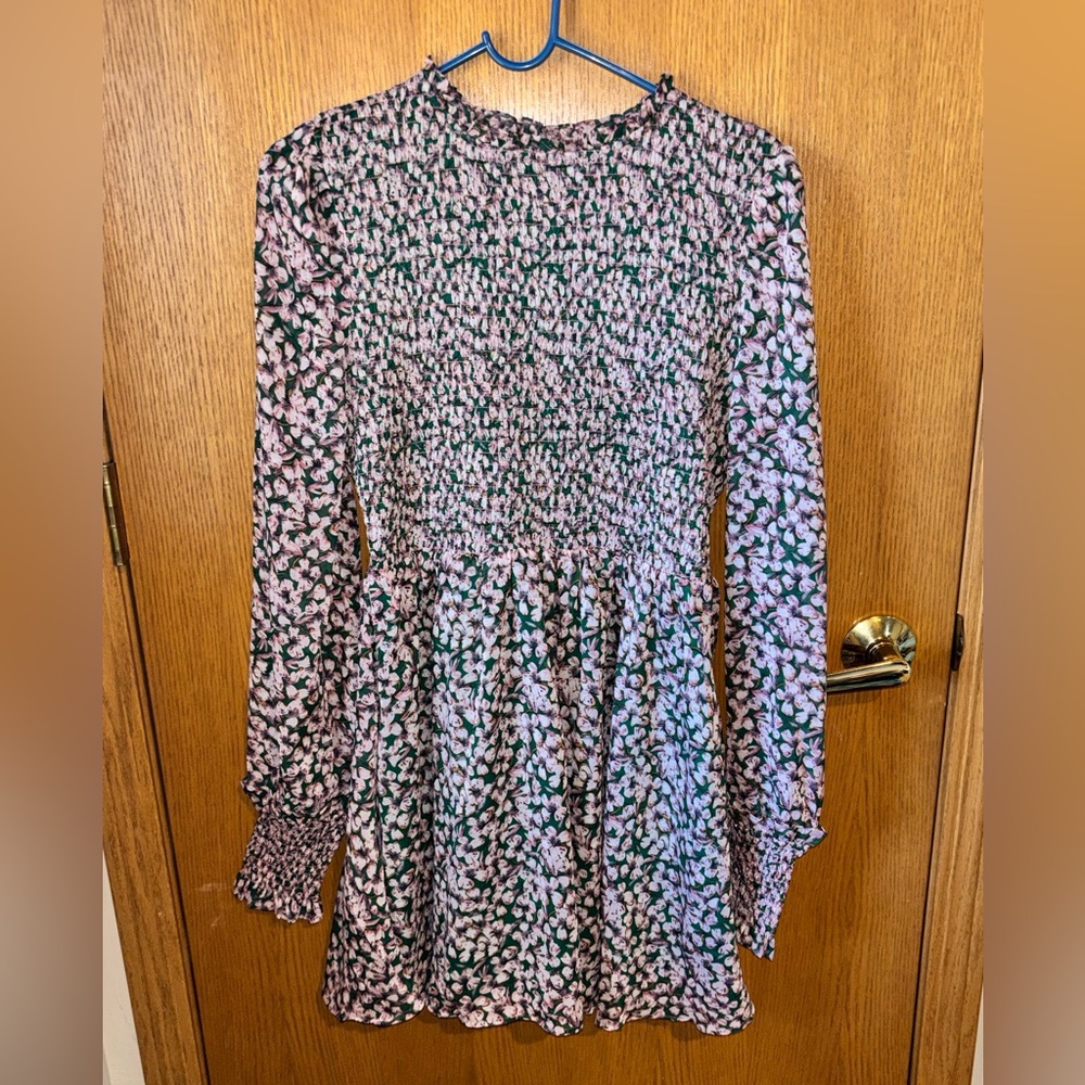 Lulu's Floral Forever Green and Pink Smocked Skater Dress Size Medium